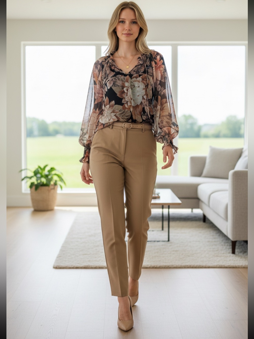 Entro Multicolor Floral Sheer Blouse Features long sleeves and flowy S-M R $62